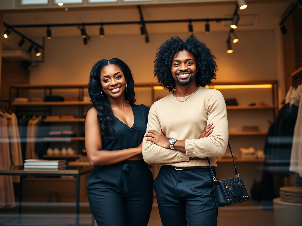 A small‑business owner couple in their storefront.